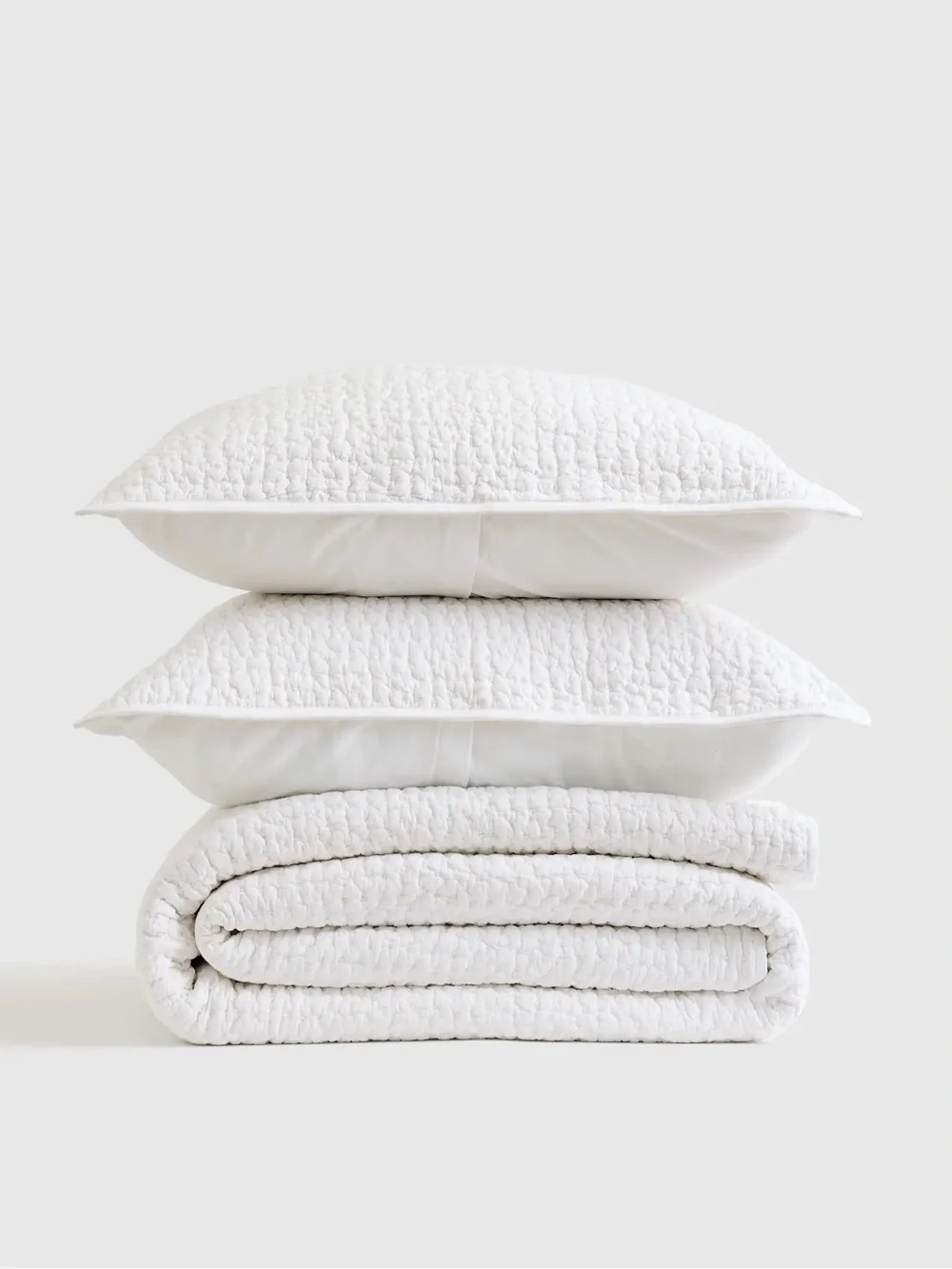 New Organic Cotton Hand Stitched Quilt Set Full/Queen - White MSRP $174